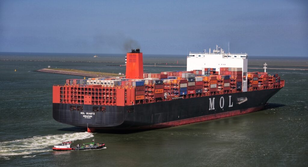 aerial view of a cargo ship as part of a data-driven supply chain