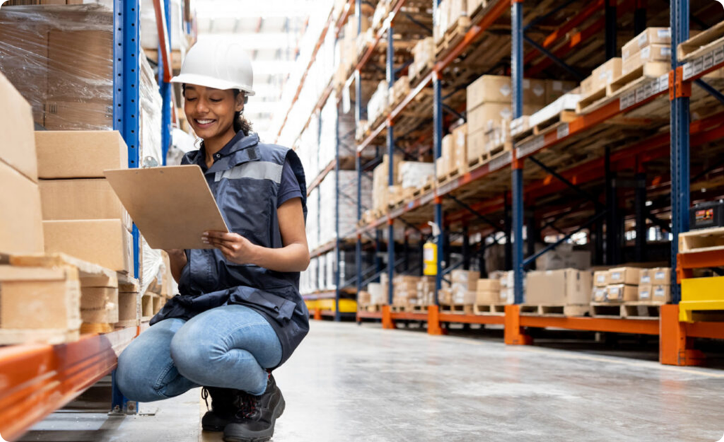 a woman in a warehouse