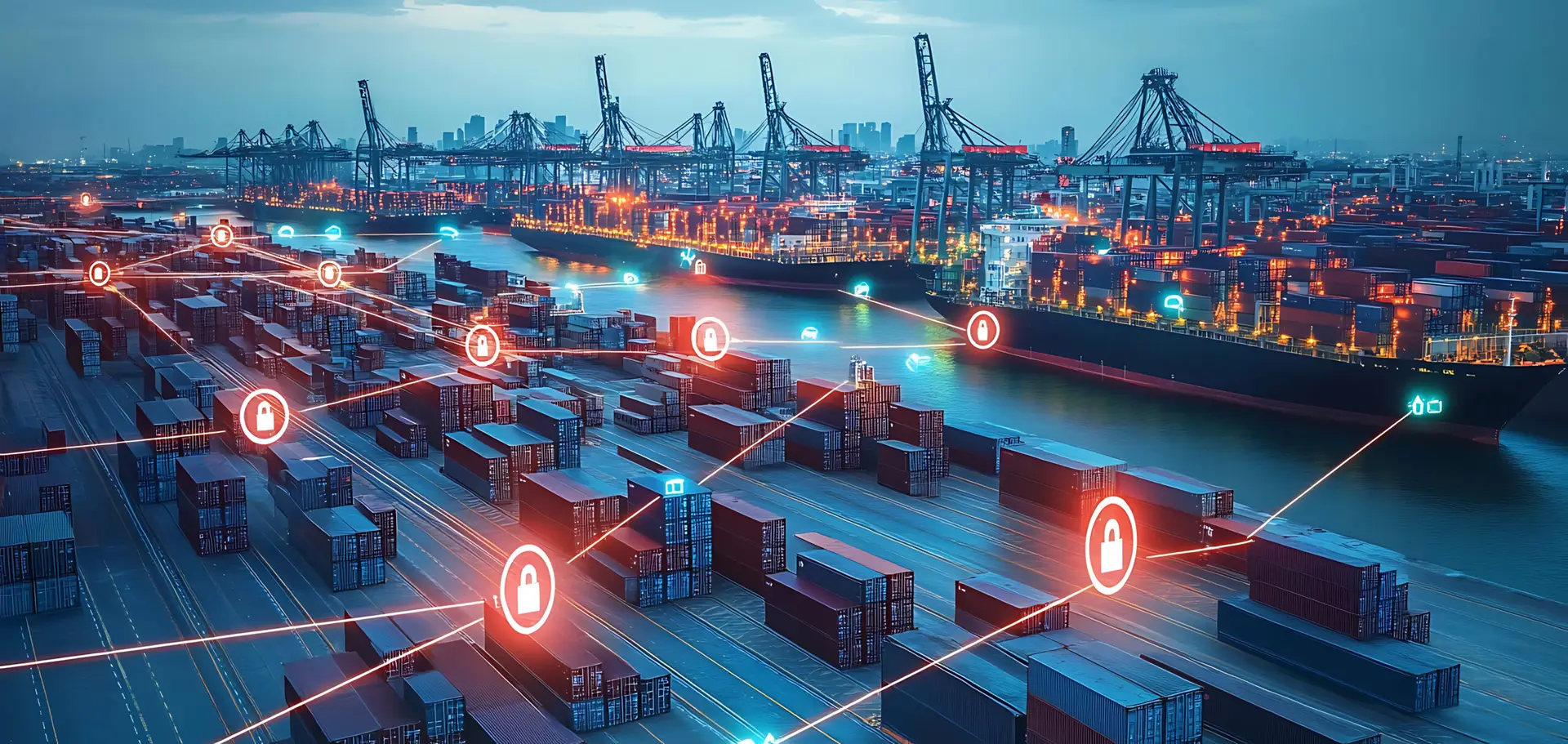 Enhancing supply chain security global shipping ports digital infrastructure urban setting aerial perspective risk management Enhancing supply chain security global shipping ports digital infrastructure urban setting aerial perspective risk management