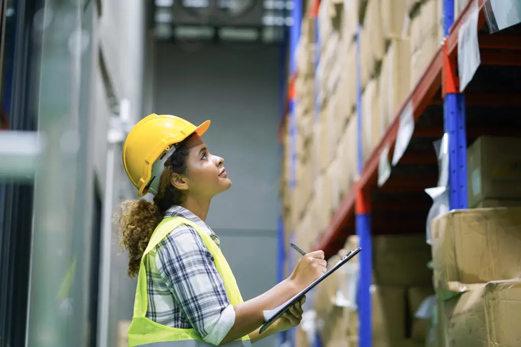 Worker inventory inspect staff checking stock and inspect package