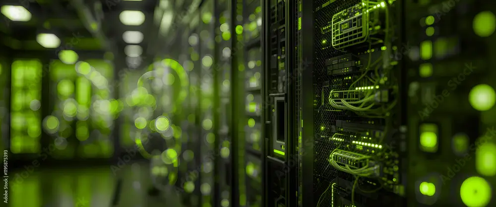 Servers with green lighting